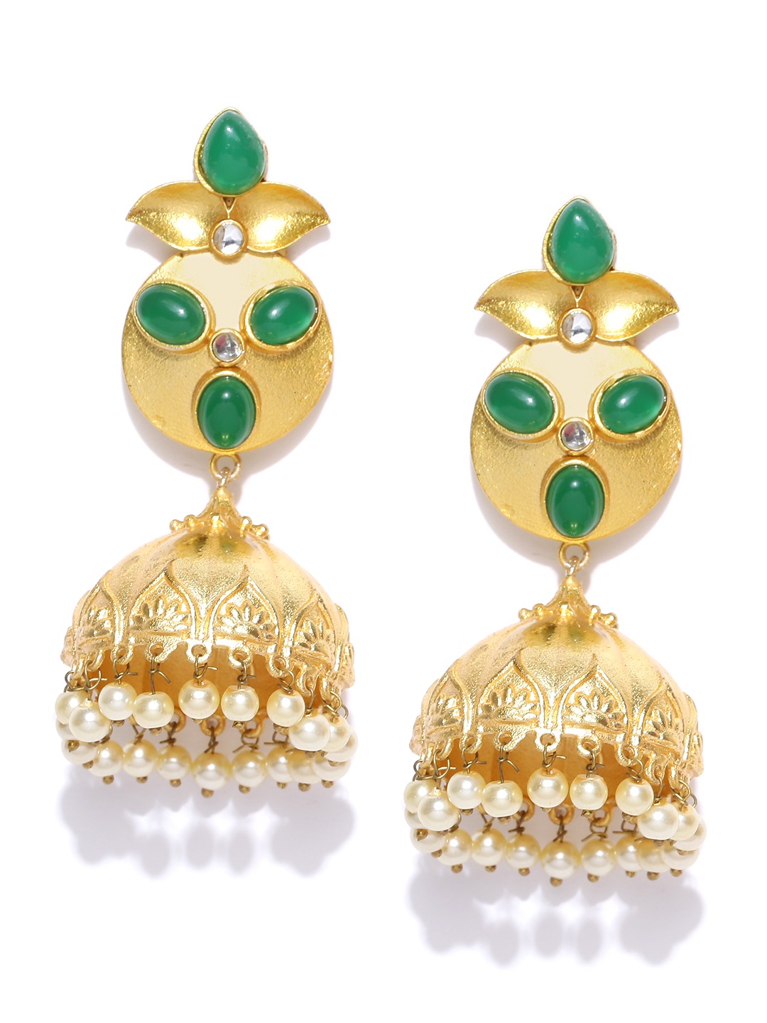 YouBella Green Gold-Plated Dome Shaped Jhumkas